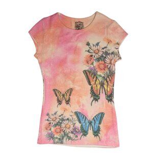 Vintage Y2K Free Love Butterfly Shirt in Pink